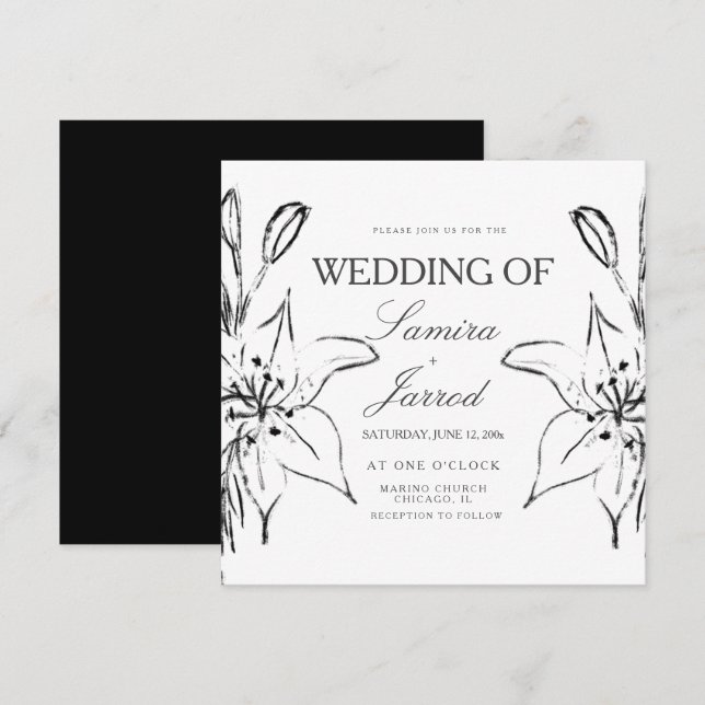 Desenho a Tinta de Lírios para Casamento (Frente/Verso)
