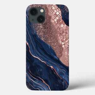 Desenho Abstrato Marmoreado Azul-Navy e Dourado Ro