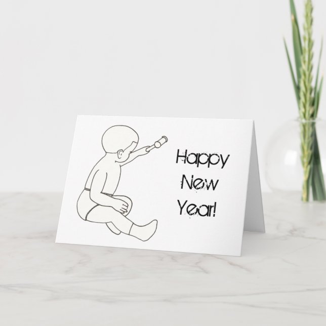 Desenho Bebê Segurando Cartões de Feliz ano novo d (Frente)