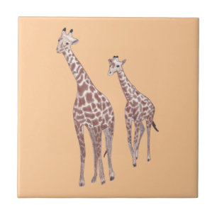 Desenho bonito de girafas-mãe e criança, Azulejos