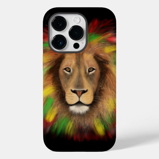 Desenho da cabeça de leão Rasta vermelho amarelo v (Verso)