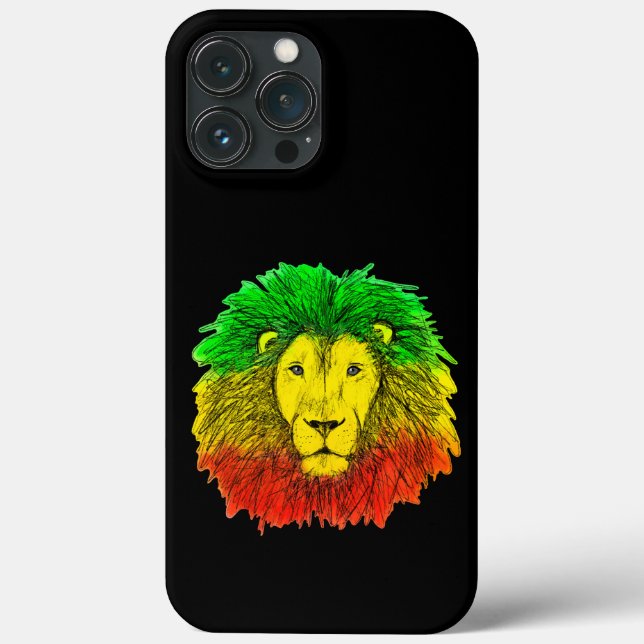 Desenho da cabeça de leão Rasta vermelho amarelo v (Verso)