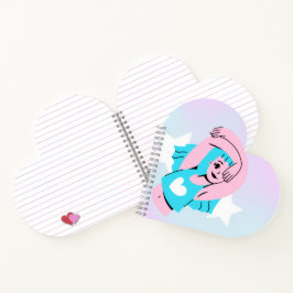 desenho de arte trans em caderno com forma de cora
