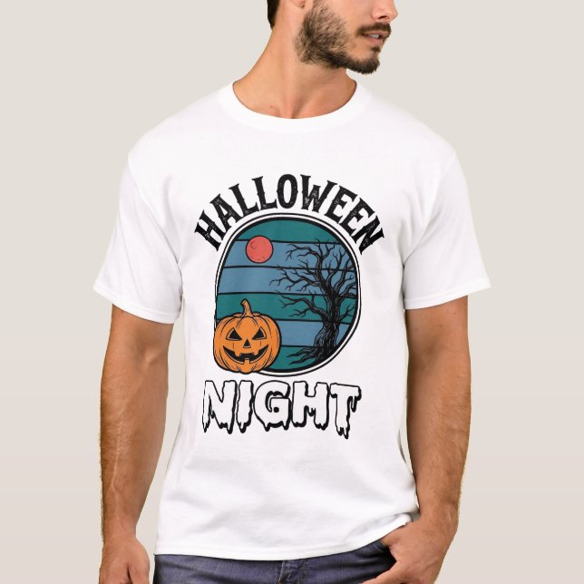 Desenho de Camisa de Árvore de Abóbora da Noite de (Frente)