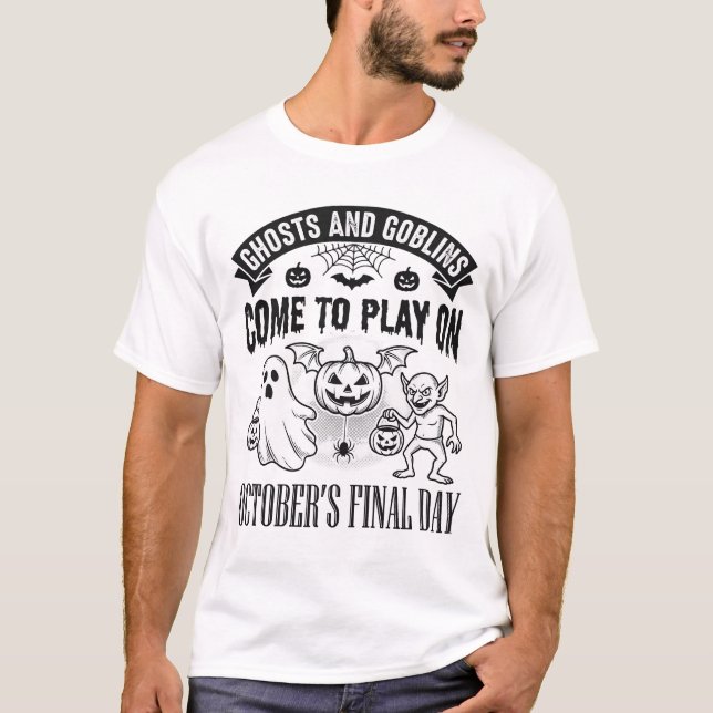 Desenho de Camisa de Halloween de Fantasmas e Duen (Frente)