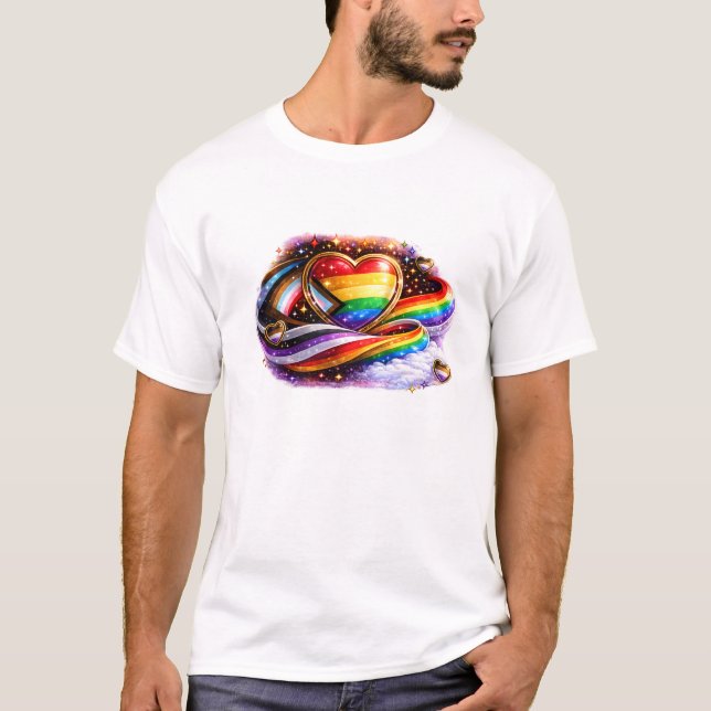 Desenho de Camiseta Coração Arco-Íris Orgulho Inte (Frente)