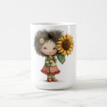 Desenho de Caneca de Café de Menina Pequena Segura