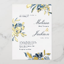Desenho de casamento de flor azul delicada e flora