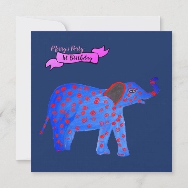 Desenho de Elefante Azul Convite Bulldog Francês (Frente)