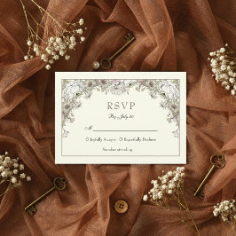 Desenho de flores marfim romântico casamento rsvp 