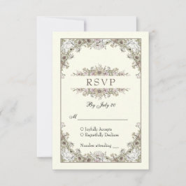 Desenho de flores marfim romântico casamento rsvp 