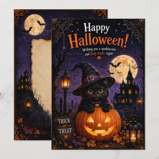 desenho de gato em cartão de Halloween
