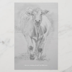 Desenho de lápis de uma vaca que anda para você