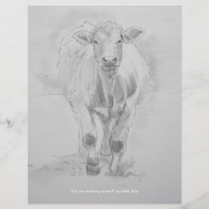 Desenho de lápis de uma vaca que anda para você