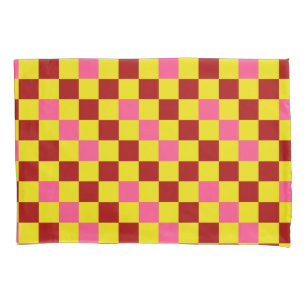 Desenho de padrão xadrez vermelho amarelo rosa