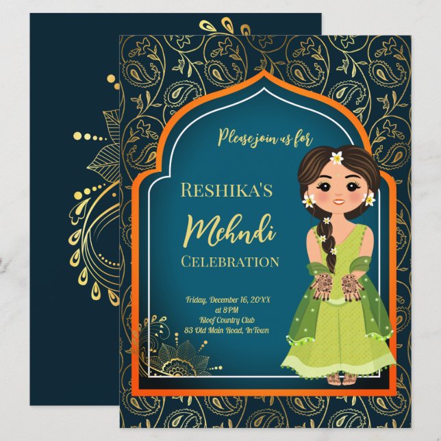 Desenho de padrões indianos árabes Mehndi em verde (Frente/Verso)