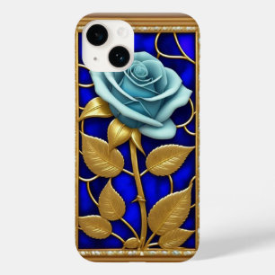 Desenho de Rosa Azul em Vidro Colorido