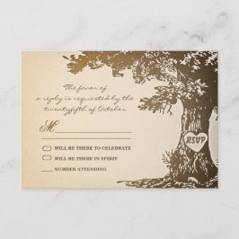 desenho de rsvp de casamento vintage com árvore an