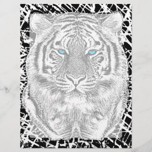 Desenho de tigre de olhos azuis preto e branco