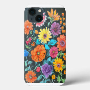 Desenho em giz das flores vibrantes - Floral artís