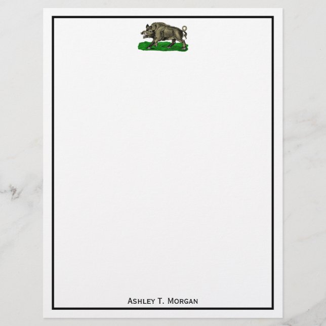 Desenho em Preto e Branco de Javali Antigo #3C (Frente)