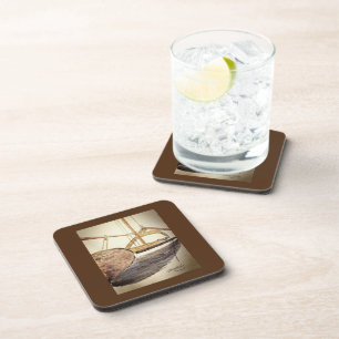 Desenho em veleiro de madeira - Porta copos plásti