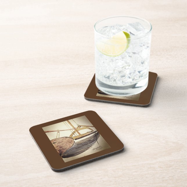 Desenho em veleiro de madeira - Porta copos plásti (Lado Direito)