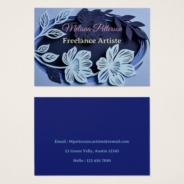 Desenho Floral Azul Elegante (Frente & Verso)
