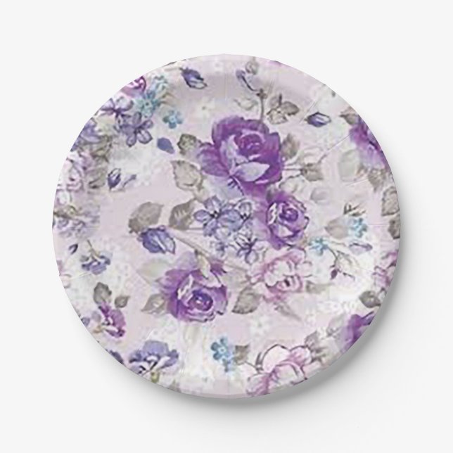 “Desenho Floral Azul-Pervinca” Prato de Papel (Frente)