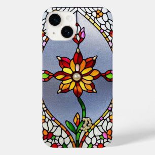 Desenho Floral de Vidro Colorido Manchado