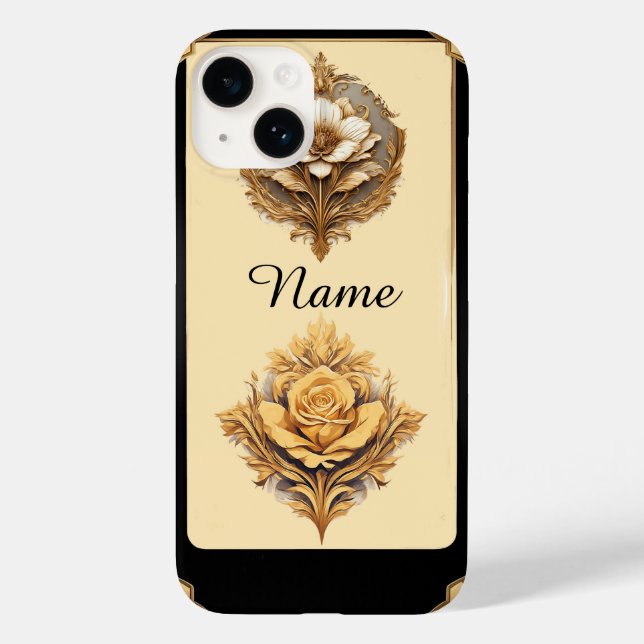 Desenho Floral Elegante com Flores Douradas Orname (Verso)