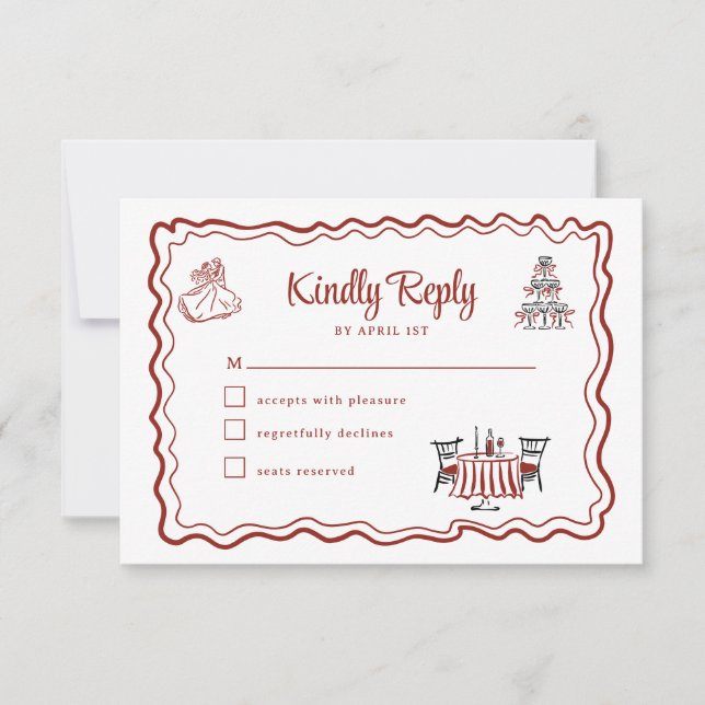 Desenhos à Mão Italianas RSVP Casamento (Frente)