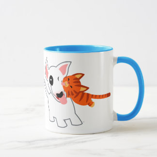 Desenhos animados bonitos bull terrier e caneca do