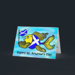 Desenhos animados engraçados do CARTÃO do dia de<br><div class="desc">O dia de St Andrew é um cartão lindo do divertimento 3D-like. O peixe amarelo Sparky está guardarando a bandeira escocesa em um fundo lindo azul brilhante. Seu um cartão perfeito para o cumprimento de um St Andrew perfeito. Este cartão maravilhoso é parte da escala de harmonização dos presentes tais...</div>