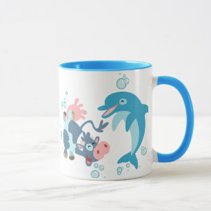 Desenhos animados Seacow e caneca do golfinho