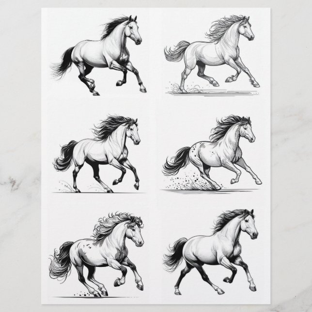 Desenhos de Arte de Linha de Cavalo de Galopagem B (Frente)