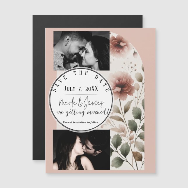 Desert Rose Rosa e Verde Floral Save The Date (Frente/Verso)