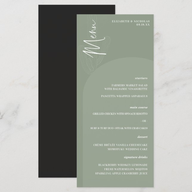 Deserto Boho Moderno | Menu de Casamento com Letra (Frente/Verso)