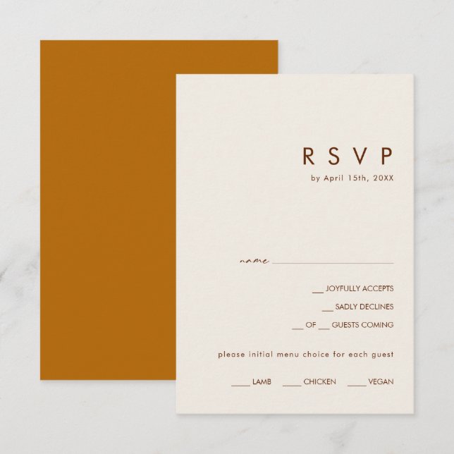Deserto Simples | Cartão RSVP de Escolha do Menu L (Frente/Verso)