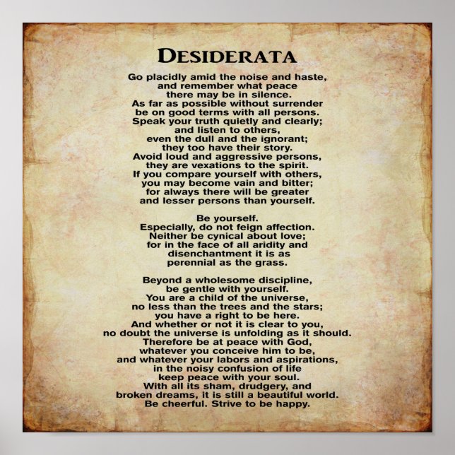 Desiderata 12 x 12 Art Impressão (Frente)