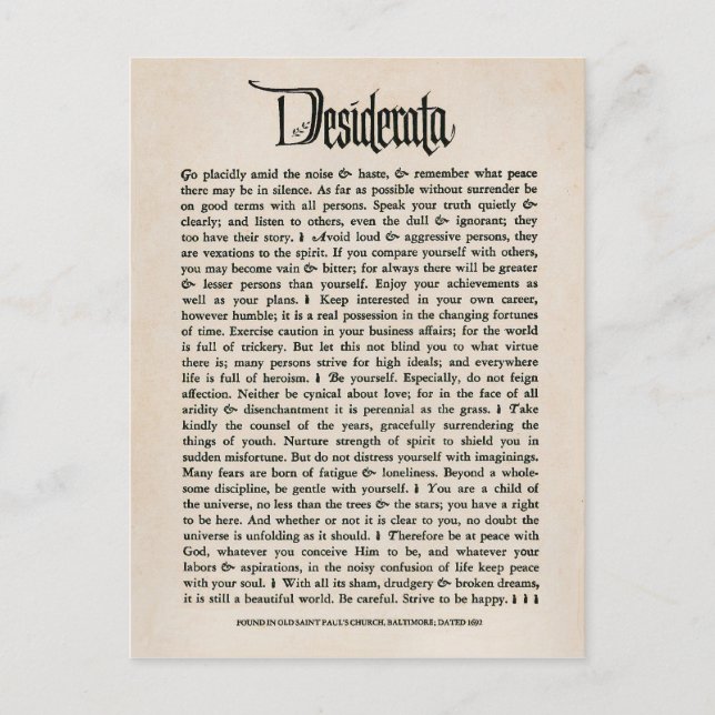 Desiderata do vintage - cartão (Frente)