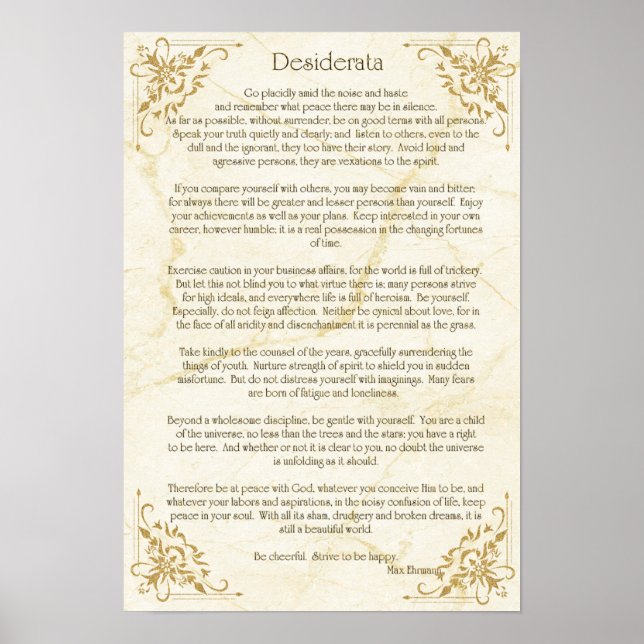 Desiderata Poem por Max Ehrmann Poster (Frente)