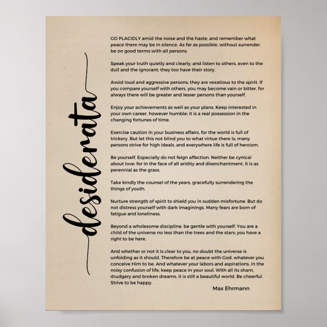Desiderata Poem por Max Ehrmann Poster vintage (Frente)