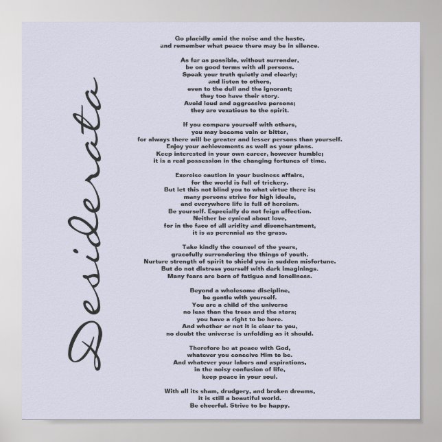 Desiderata Poster - Alterar Cor de Fundo (Frente)