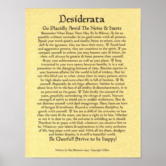 DESIDERATA Poster Max Ehrmann-Caligrafia medieval (Frente)