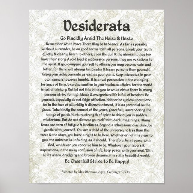 DESIDERATA Poster Max Ehrmann-Caligrafia medieval (Frente)