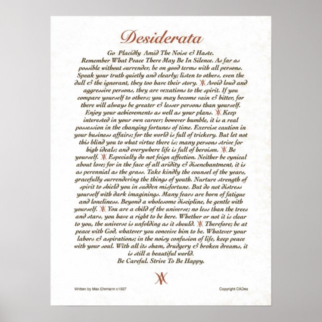 DESIDERATA Poster Max Ehrmann MUITOS TAMANHOS (Frente)