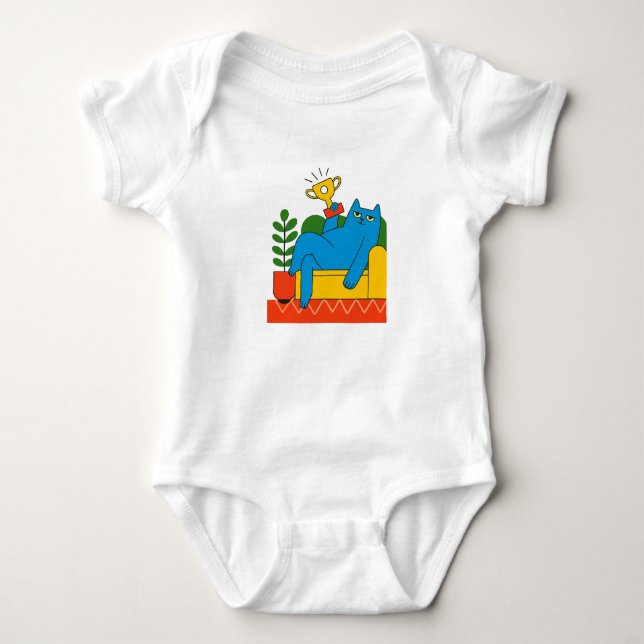 Design - Blue Cat Trophy Lounger - Camiseta Bebê  (Frente)