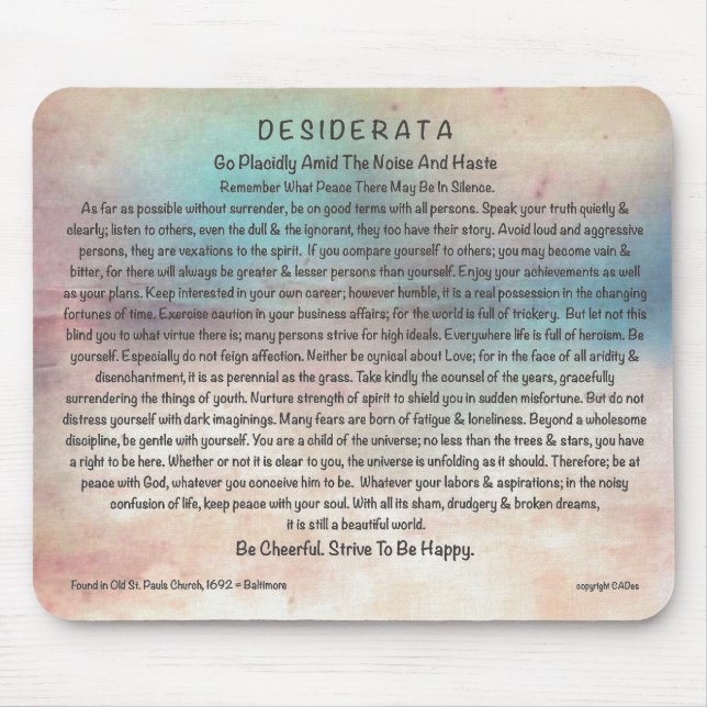 Design da aguarela de Mousepad dos Desiderata (Frente)