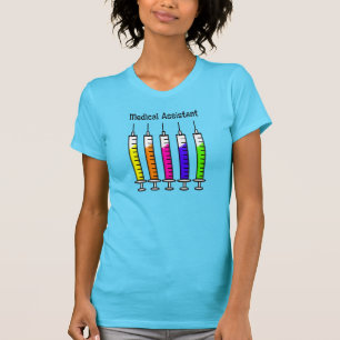 Design da seringa dos t-shirt do assistente médic